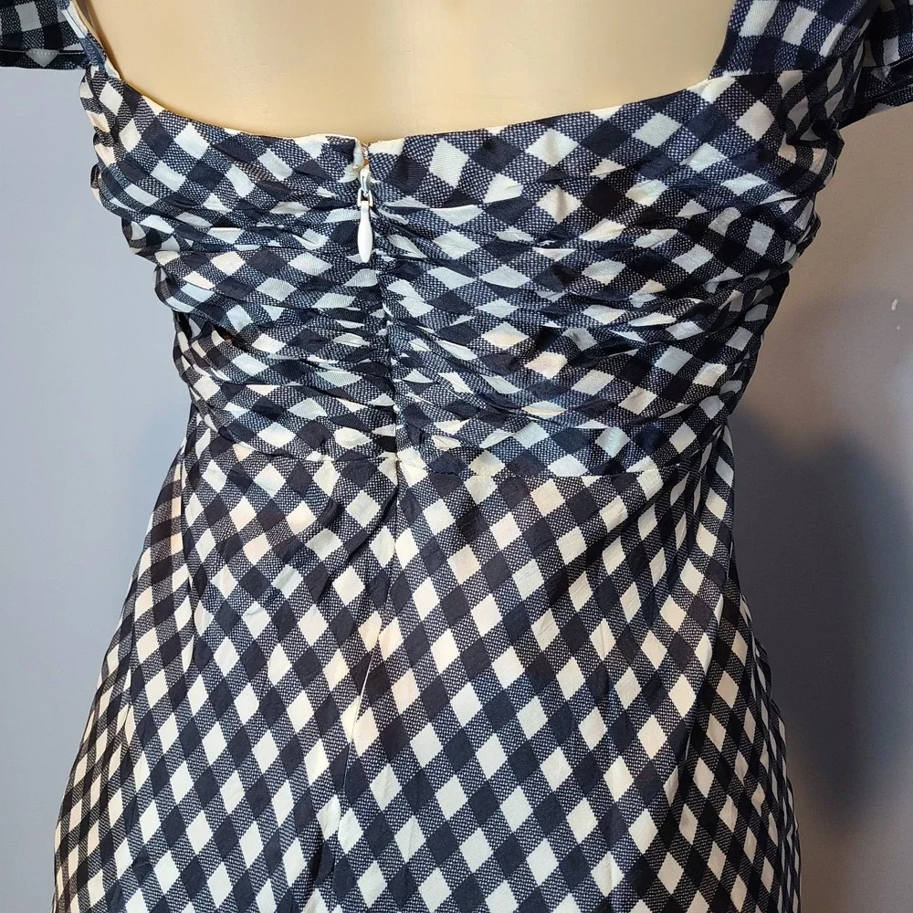 J crew collection tie neck maxi dress cap sleeve gingham black sz 12 Cottage NEW